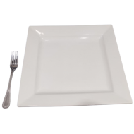 Plato de loza cuadrado blanco 12"