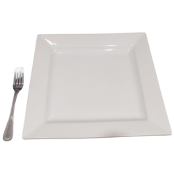 Plato de loza cuadrado blanco 12"