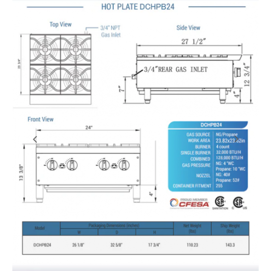 Estufa para empotrar Dukers de 24